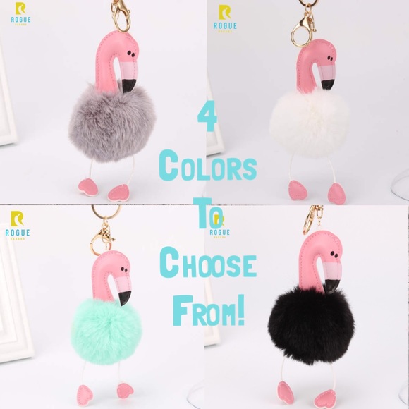 🆕Black Flamingo Pom Puff Gold Keychain Bag Charm! - Picture 6 of 8